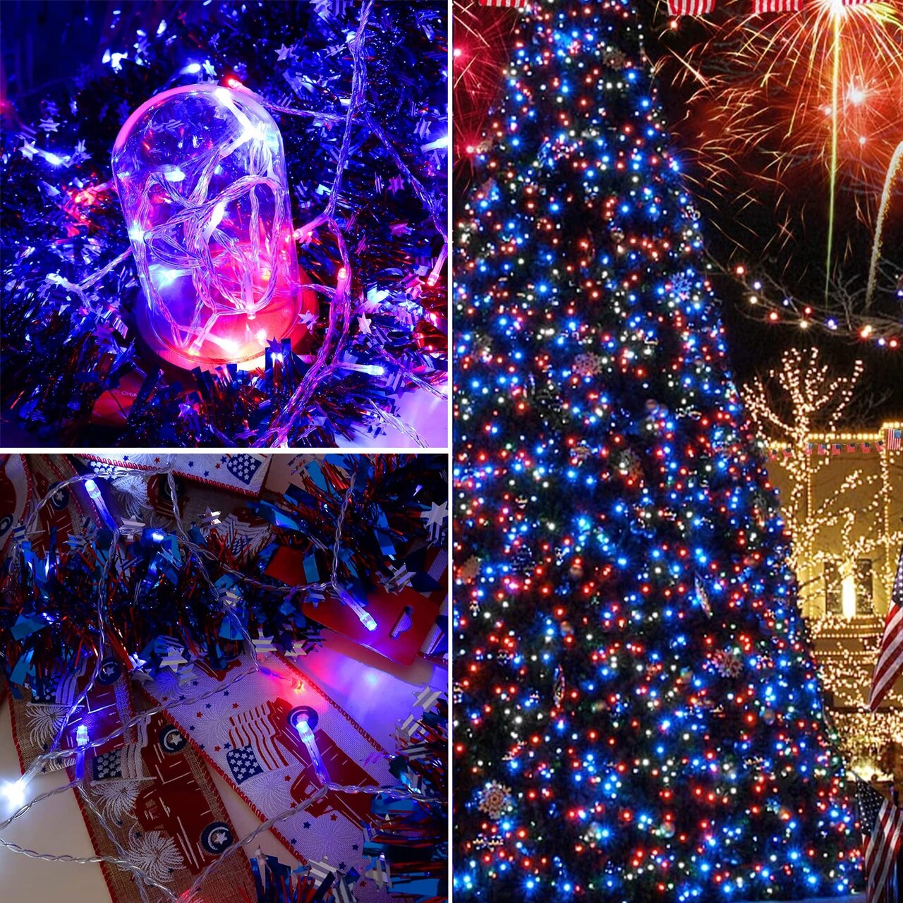 4th of July Decorations 100 LED String Lights, Patriotic Twinkling Hanging Light Plug in Waterproof Fairy Light for Outdoor, Christmas, Party, Bedroom, Independence Day Decor-Red White Blue